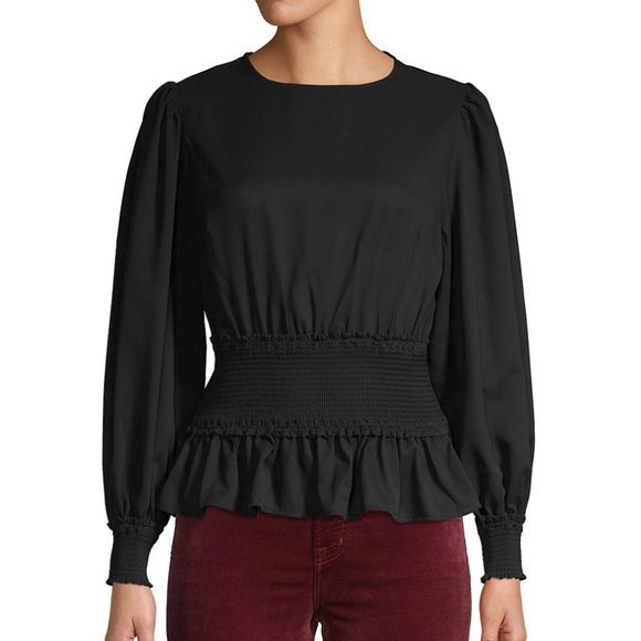 Lea & Viola Puffer-Sleeve Smocked Top - Picture 2 of 8